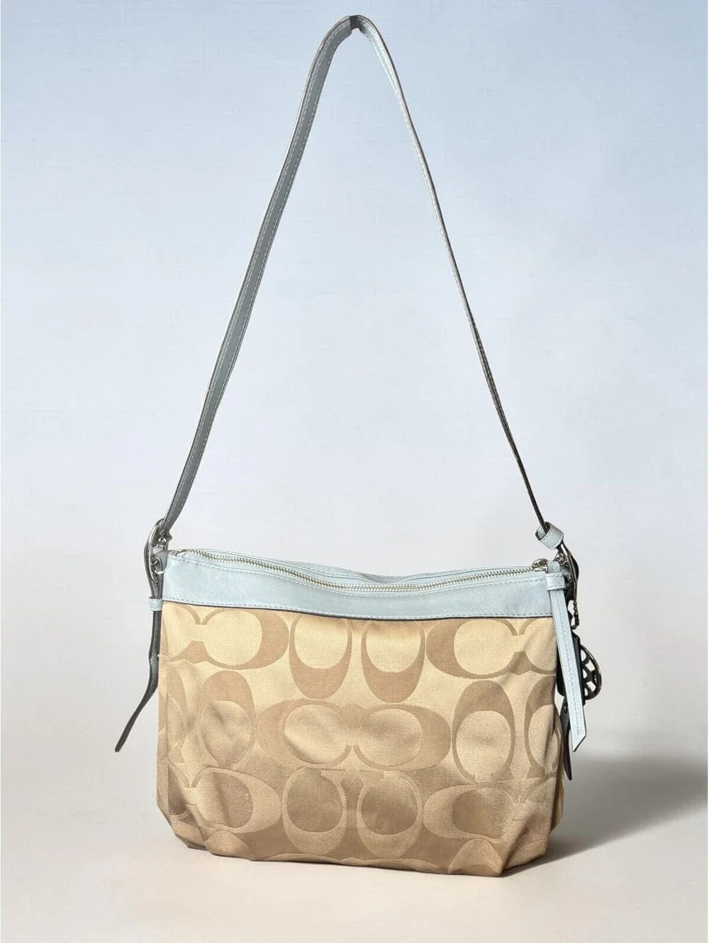 Coach Signature Hobo Bag Khaki Blue Y2K Shoulder Purse 13877